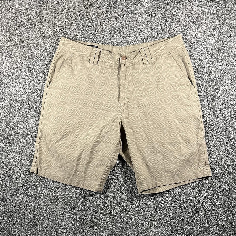 O’Neill Standard Fit Hybrid Shorts Tan Plaid Performance Casual Men’s Size 36